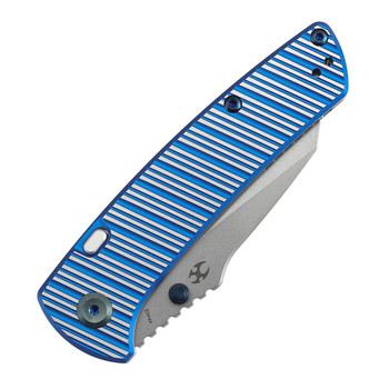 Kansept Main Street Folding Knife Blue/Natural Aluminum Striped Handle Elmax Plain Edge Stonewash Finish K1015H3