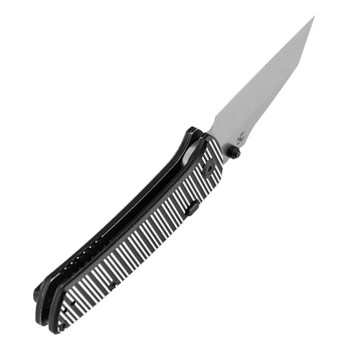 Kansept Main Street Folding Knife Black/Plain Aluminum Striped Handle Elmax Plain Edge Stonewash Finish K1015H4