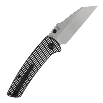Kansept Main Street Folding Knife Black/Plain Aluminum Striped Handle Elmax Plain Edge Stonewash Finish K1015H4