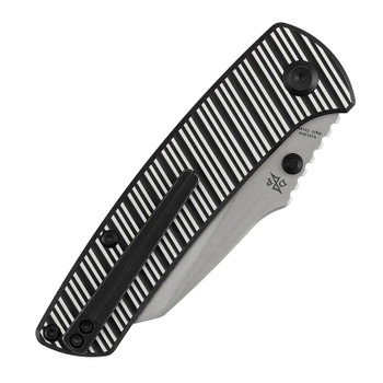 Kansept Main Street Folding Knife Black/Plain Aluminum Striped Handle Elmax Plain Edge Stonewash Finish K1015H4