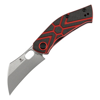 Tenable Osprey Folding Knife Twill Carbon Fiber/Red G10 Handle Nitro-V Recurved Hawkbill Plain Edge Stonewash Finish B2087A3