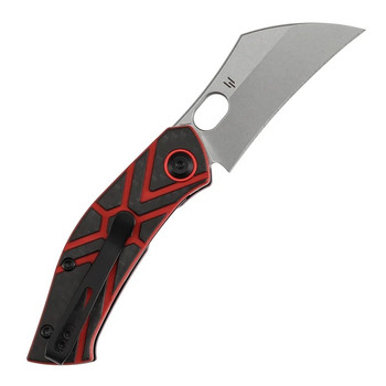 Tenable Osprey Folding Knife Twill Carbon Fiber/Red G10 Handle Nitro-V Recurved Hawkbill Plain Edge Stonewash Finish B2087A3