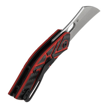 Tenable Osprey Folding Knife Twill Carbon Fiber/Red G10 Handle Nitro-V Recurved Hawkbill Plain Edge Stonewash Finish B2087A3