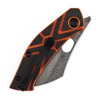 Tenable Osprey Folding Knife Twill Carbon Fiber/Orange G10 Handle Water Ripple Damascus Recurved Hawkbill Plain Edge B2087A4