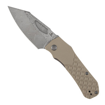 Tenable Loki Folding Knife Tan G10 Handle Water Ripple Damascus Wharncliffe Plain Edge B1058A3