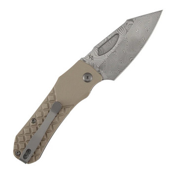 Tenable Loki Folding Knife Tan G10 Handle Water Ripple Damascus Wharncliffe Plain Edge B1058A3