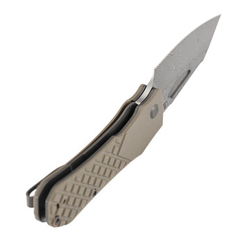 Tenable Loki Folding Knife Tan G10 Handle Water Ripple Damascus Wharncliffe Plain Edge B1058A3