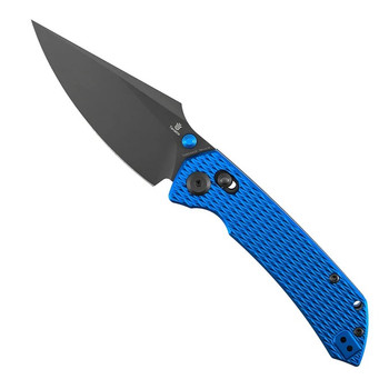 Tenable Fenrir Folding Knife Blue Aluminum Diamond Pattern Handle Nitro-V Drop Point Plain Edge Gray TiCN Coated Finish T1034V15