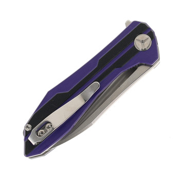 TwoSun Ripper Folding Knife Black Hexagonal Pattern G10 Handle D2 Modified Tanto Recurve Plain Edge Satin Finish TS17-D2-G10