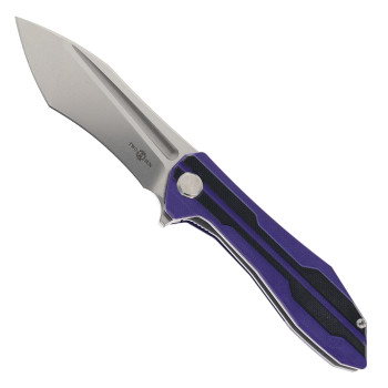 TwoSun Ripper Folding Knife Black Hexagonal Pattern G10 Handle D2 Modified Tanto Recurve Plain Edge Satin Finish TS17-D2-G10