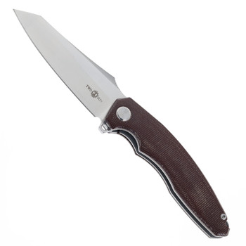 TwoSun Folding Knife Dark Red Micarta Handle D2 Plain Edge Satin Finish TS27-D2-Micarta