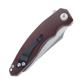 TwoSun Folding Knife Dark Red Micarta Handle D2 Plain Edge Satin Finish TS27-D2-Micarta