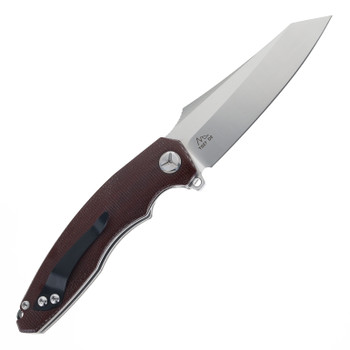 TwoSun Folding Knife Dark Red Micarta Handle D2 Plain Edge Satin Finish TS27-D2-Micarta