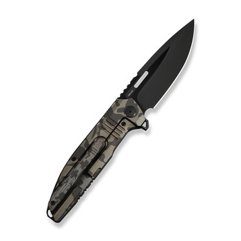 WE Knife Tracks Folding Knife Desert Terrain Titanium Handle M390 Drop Point Plain Edge Black Two-Tone Finish WE23059-3