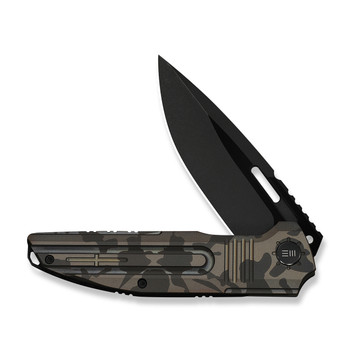WE Knife Tracks Folding Knife Desert Terrain Titanium Handle M390 Drop Point Plain Edge Black Two-Tone Finish WE23059-3