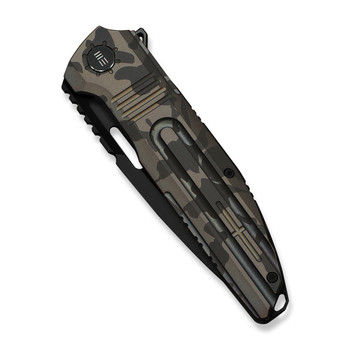 WE Knife Tracks Folding Knife Desert Terrain Titanium Handle M390 Drop Point Plain Edge Black Two-Tone Finish WE23059-3