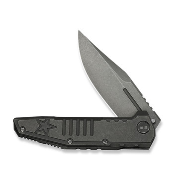 WE Knife Temper Folding Knife Gray Titanium Handle M390 Clip Point Plain Edge Gray Stonewash Finish Limited Edition WE25079-1