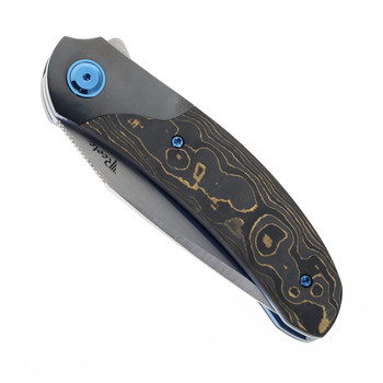 (Open Box) Returned Reate TF-4 Folding Knife Zirconium Bolster & Gold Camo FatCarbon Handle 3.4" Satin M398 Blade