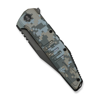 WE Knife Temper Folding Knife Pixel Pattern Titanium Handle M390 Clip Point Plain Edge Dark Gray Stonewash Finish Limited Edition WE25079-3