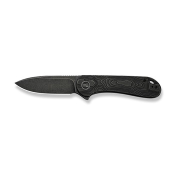 WE Knife Elementum Folding Knife Black Topographic Titanium Handle MagnaCut Drop Point Plain Edge Black Stonewash Finish WE18062XA-1