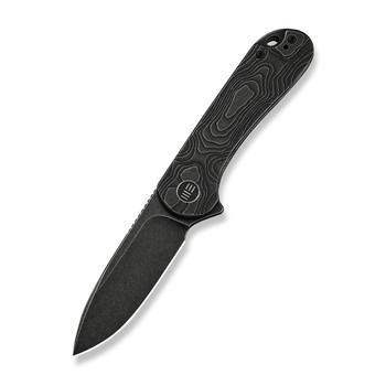 WE Knife Elementum Folding Knife Black Topographic Titanium Handle MagnaCut Drop Point Plain Edge Black Stonewash Finish WE18062XA-1