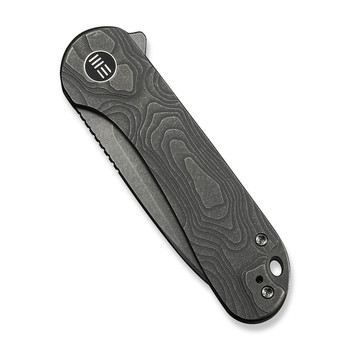 WE Knife Elementum Folding Knife Gray Topographic Titanium Handle MagnaCut Drop Point Plain Edge Gray Stonewash Finish WE18062XA-2