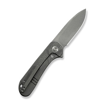 WE Knife Elementum Folding Knife Gray Topographic Titanium Handle MagnaCut Drop Point Plain Edge Gray Stonewash Finish WE18062XA-2