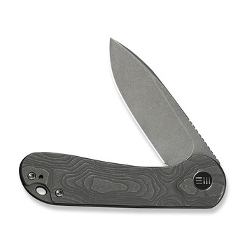 WE Knife Elementum Folding Knife Gray Topographic Titanium Handle MagnaCut Drop Point Plain Edge Gray Stonewash Finish WE18062XA-2