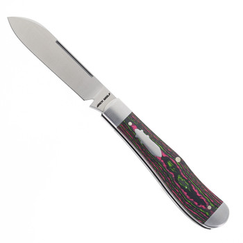Jack Wolf Knives Eureka Slip Joint Folding Knife CamoCarbon Watermelon Sugar Handle Sandvik 14C28N Satin Blade