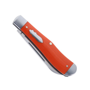 Jack Wolf Knives Eureka Slip Joint Folding Knife Vibe Linen Bengal Orange Sandvik 14C28N Satin Blade