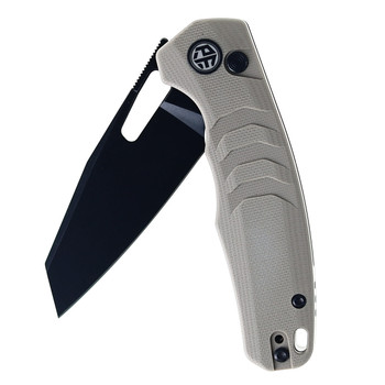 (Open Box) Returned Petrified Fish Trilobite Button Lock Foliding Knife Khaki G10 Handle 14C28N Plain Black Blade PF-E17KDW