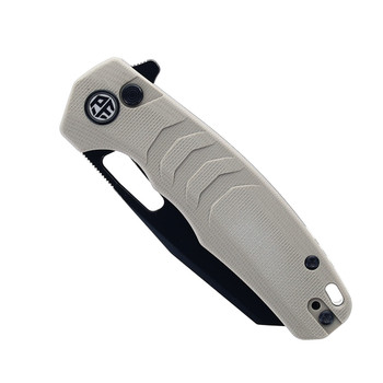 (Open Box) Returned Petrified Fish Trilobite Button Lock Foliding Knife Khaki G10 Handle 14C28N Plain Black Blade PF-E17KDW