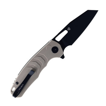 (Open Box) Returned Petrified Fish Trilobite Button Lock Foliding Knife Khaki G10 Handle 14C28N Plain Black Blade PF-E17KDW