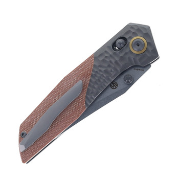 Kansept Deadite Folding Knife Gray Aluminum Rock/Brown Micarta Handle 154CM Plain Edge Stonewash Finish T1081V1