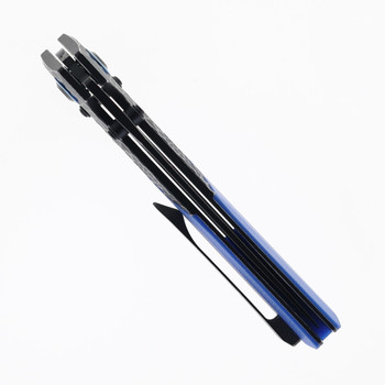 Kansept Deadite Folding Knife Blackwash Aluminum Rock Texture/Blue G10 Handle 154CM Plain Edge Blackwash Finish T1081V2