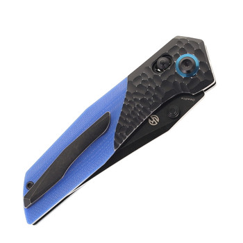 Kansept Deadite Folding Knife Blackwash Aluminum Rock Texture/Blue G10 Handle 154CM Plain Edge Blackwash Finish T1081V2