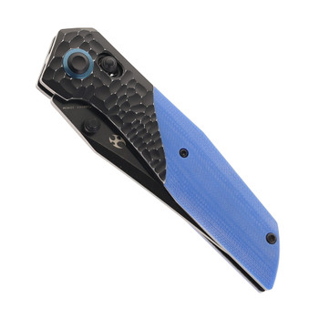 Kansept Deadite Folding Knife Blackwash Aluminum Rock Texture/Blue G10 Handle 154CM Plain Edge Blackwash Finish T1081V2
