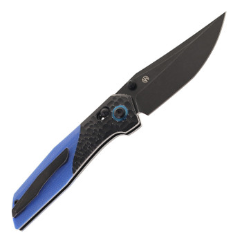 Kansept Deadite Folding Knife Blackwash Aluminum Rock Texture/Blue G10 Handle 154CM Plain Edge Blackwash Finish T1081V2