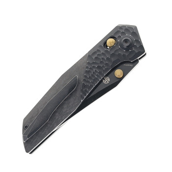 Kansept Deadite Folding Knife Blackwash Aluminum Rock Texture/Twill Carbon Fiber Handle 154CM Plain Edge Blackwash Finish T1081V4