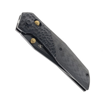 Kansept Deadite Folding Knife Blackwash Aluminum Rock Texture/Twill Carbon Fiber Handle 154CM Plain Edge Blackwash Finish T1081V4