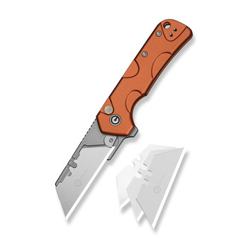 (Pre-Order Ships 8/24) CIVIVI Pulsara Folding Utility Knife Orange Aluminum Handle 6Cr13 Plain Edge Stonewash Blade C24041F-3
