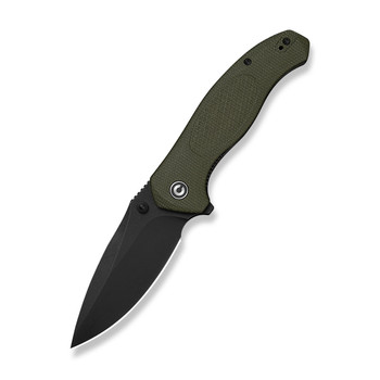 (Pre-Order Ships 8/24) CIVIVI Vyrent Folding Knife Olive Canvas Micarta Handle Nitro-X7 Drop Point Plain Edge Black Stonewash Finish C25037-2