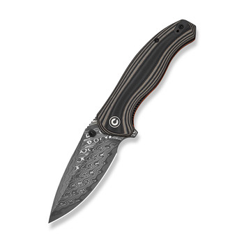 (Pre-Order Ships 8/24) CIVIVI Vyrent Folding Knife Black/Tan/Orange G10 Handle Damascus Drop Point Plain Edge C25037B-DS1