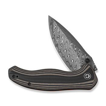 (Pre-Order Ships 8/24) CIVIVI Vyrent Folding Knife Black/Tan/Orange G10 Handle Damascus Drop Point Plain Edge C25037B-DS1