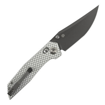 (Open Box) Returned Tenable Deadite Folding Knife Silver Aluminum Handle 14C28N Clip Point Plain Gray TiCn Coated Blade B1081V2