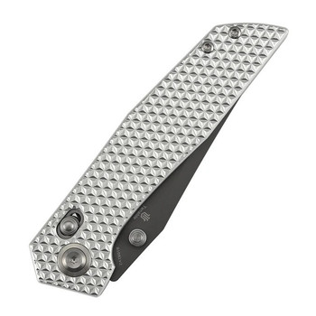 (Open Box) Returned Tenable Deadite Folding Knife Silver Aluminum Handle 14C28N Clip Point Plain Gray TiCn Coated Blade B1081V2