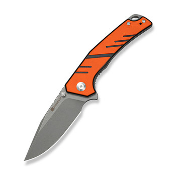 (Pre-Order Ships 8/24) SENCUT Quirk Folding Knife Orange/Black G10 Handle D2 Clip Point Plain Edge Gray Stonewash Finish S25099-1