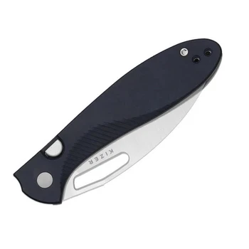 (Detent Lash) Open Box/Returned Kizer Masu Folding Knife Blue Canyon Richlite Handle 14C28N Plain Edge Satin Finish V3697A1
