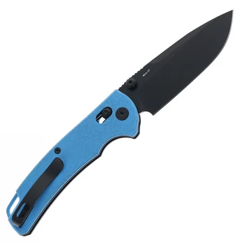 Reate Horizon-X Folding Knife Blue FatCarbon Handle Nitro-X7 Drop Point Plain Edge Black PVD Finish