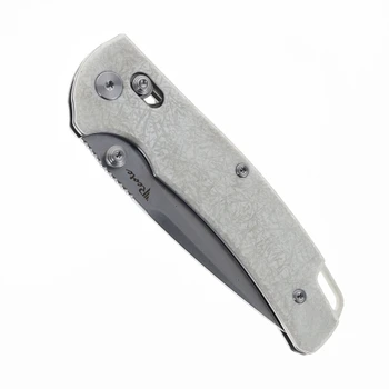 Reate Horizon-X Folding Knife White Glass FatCarbon Handle Nitro-X7 Tanto Plain Edge Stonewash Finish